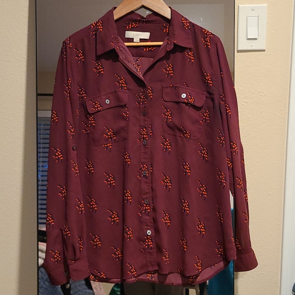LOFT burgundy blossom blouse